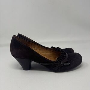 NAYA Cailin Ruffle Pumps Size 9 Brown Suede Leather‎ Bow Trim Cone Heel Shoes